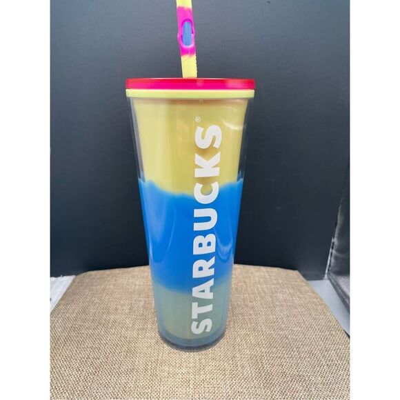 Starbucks 2023 Spring Straw Topper Blue Wave Color blend Changing Tumbler 24 oz - Picture 1 of 7